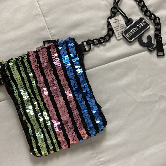 Steve Madden Sequin & Chain Belt Bag Med/Lrg New - Picture 2 of 5